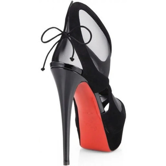 Christian Louboutin Farfamesh 150 Black Platform Peep Toe Sandal Heel Pump 36 - Picture 9 of 11